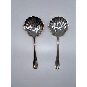 Gorham Heritage Silver Plated Serving Spoons Set of Two Vintage Shell Spoons